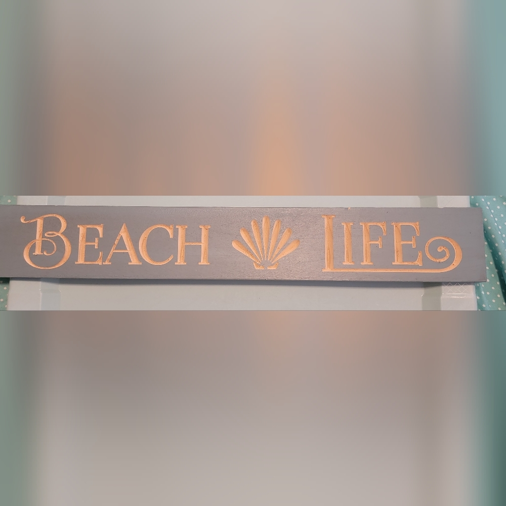 Coastal Decor Wood carved sign "Beach Life" wall hanging new